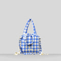 Gingham Lina  Blårutet Medium veske med volanger.