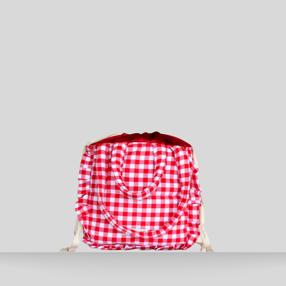 Gingham Lina Rødrutet Medium veske med volanger.