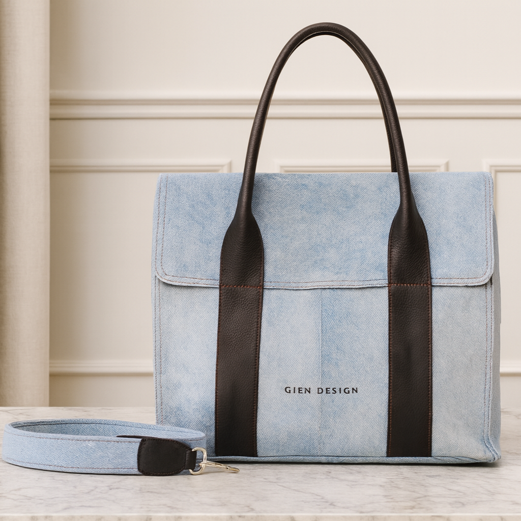 Denim Flap Tote Veske