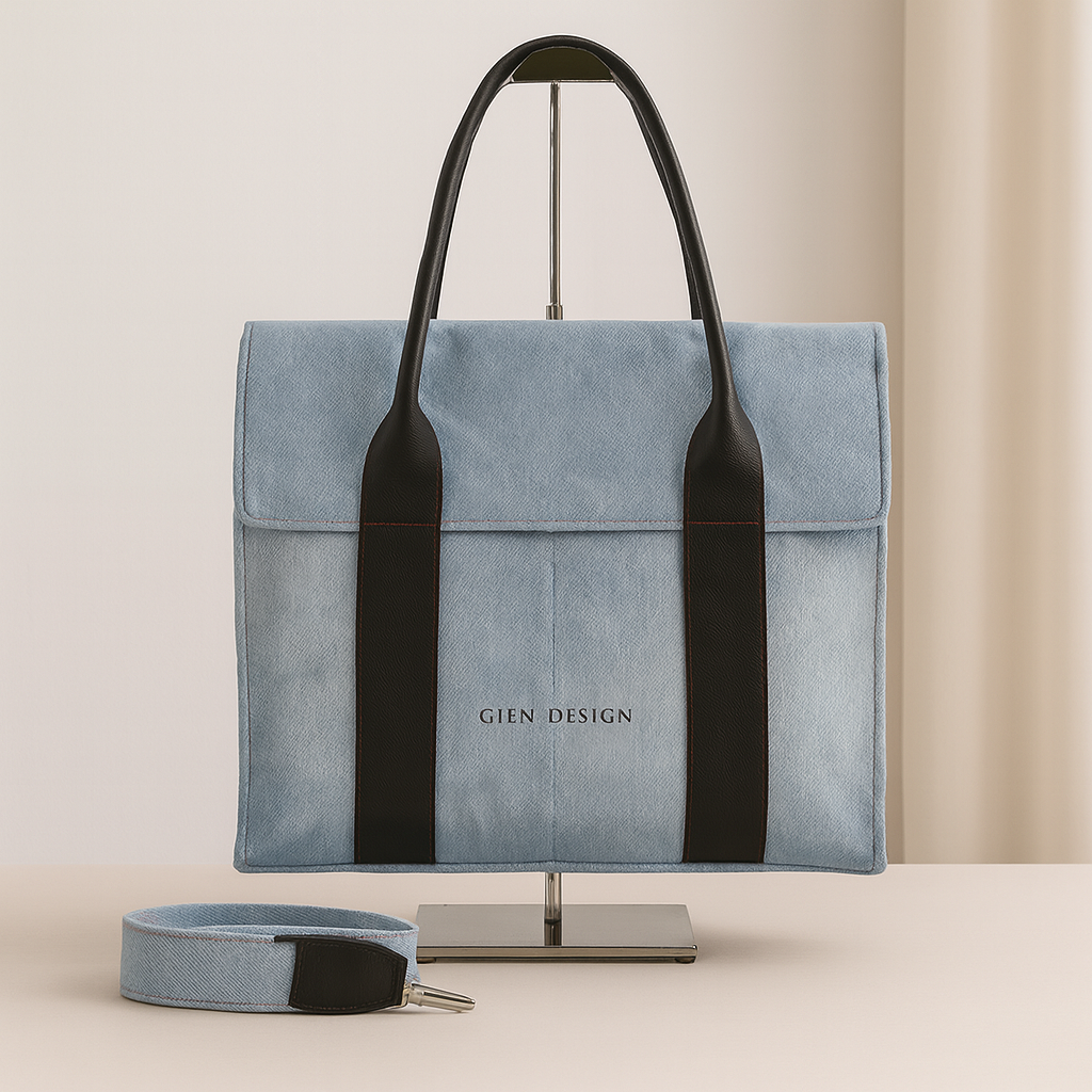 Denim Flap Tote Veske