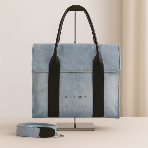 Denim Flap Tote Veske